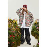 Unisex Jacket Fall Vintage Floral Embroidered Back Jacket Lapel Overalls